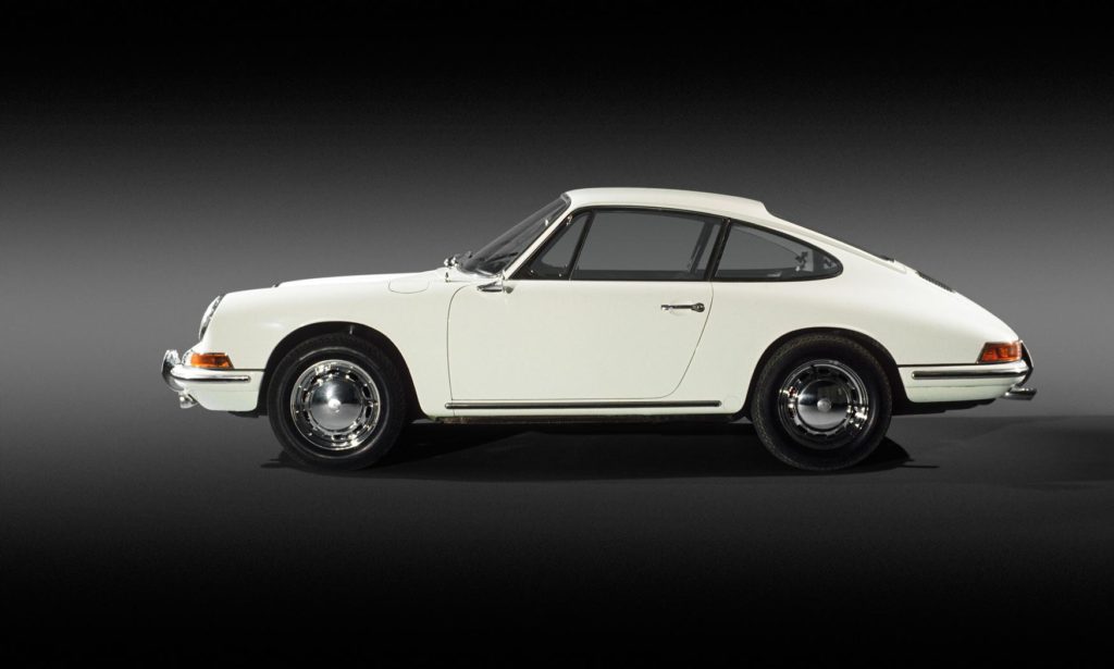 Original Porsche 911 in white on a black background